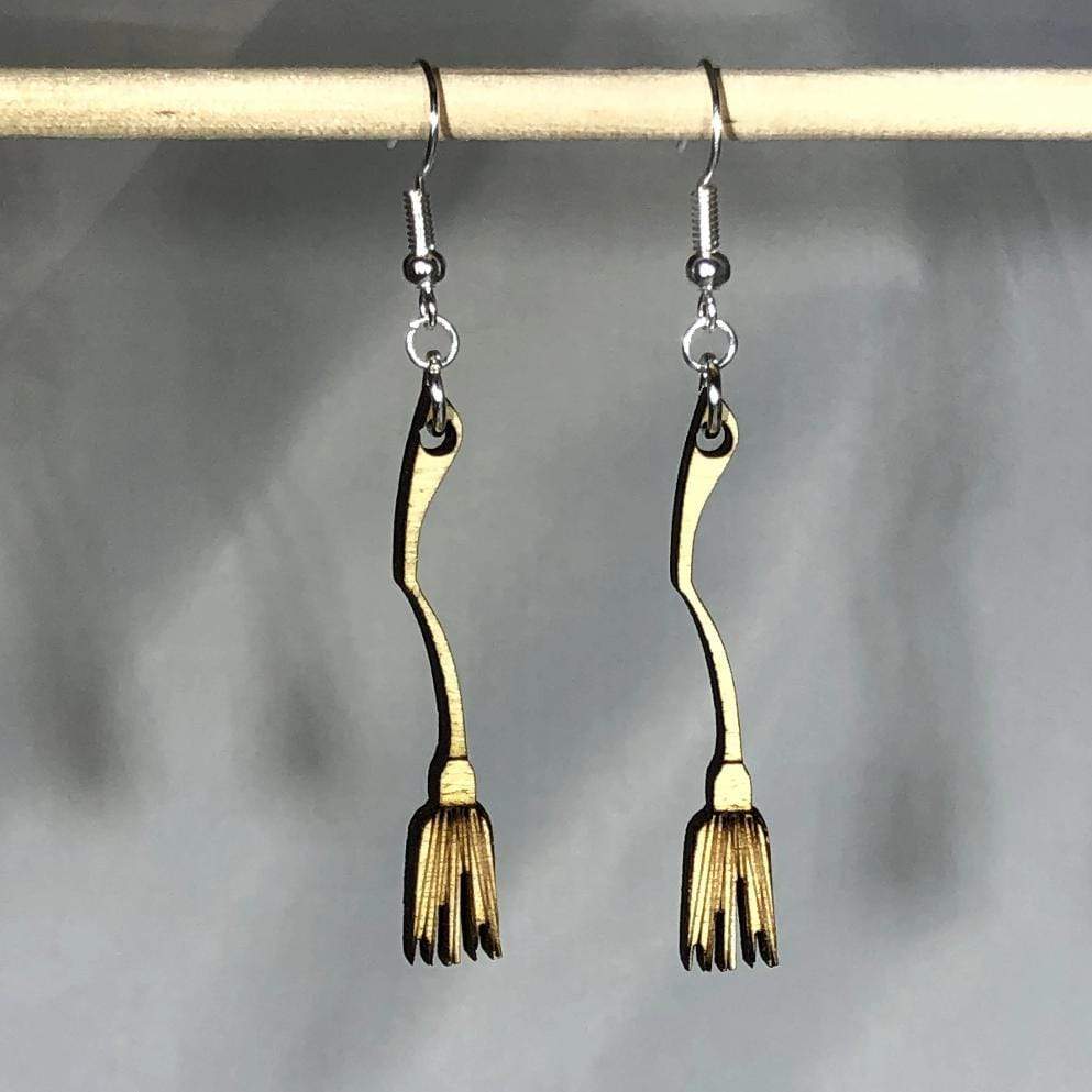 Witch Broom Wooden Dangle Earrings