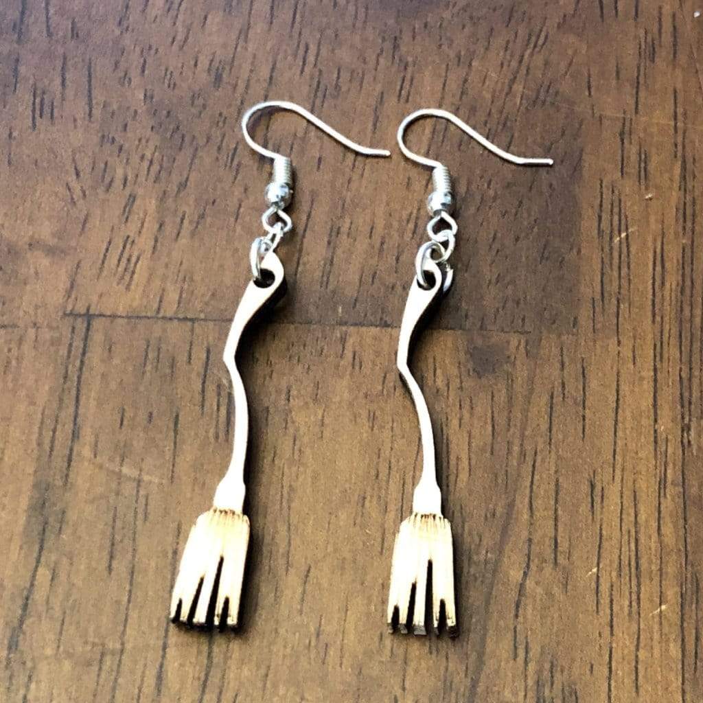 Witch Broom Wooden Dangle Earrings