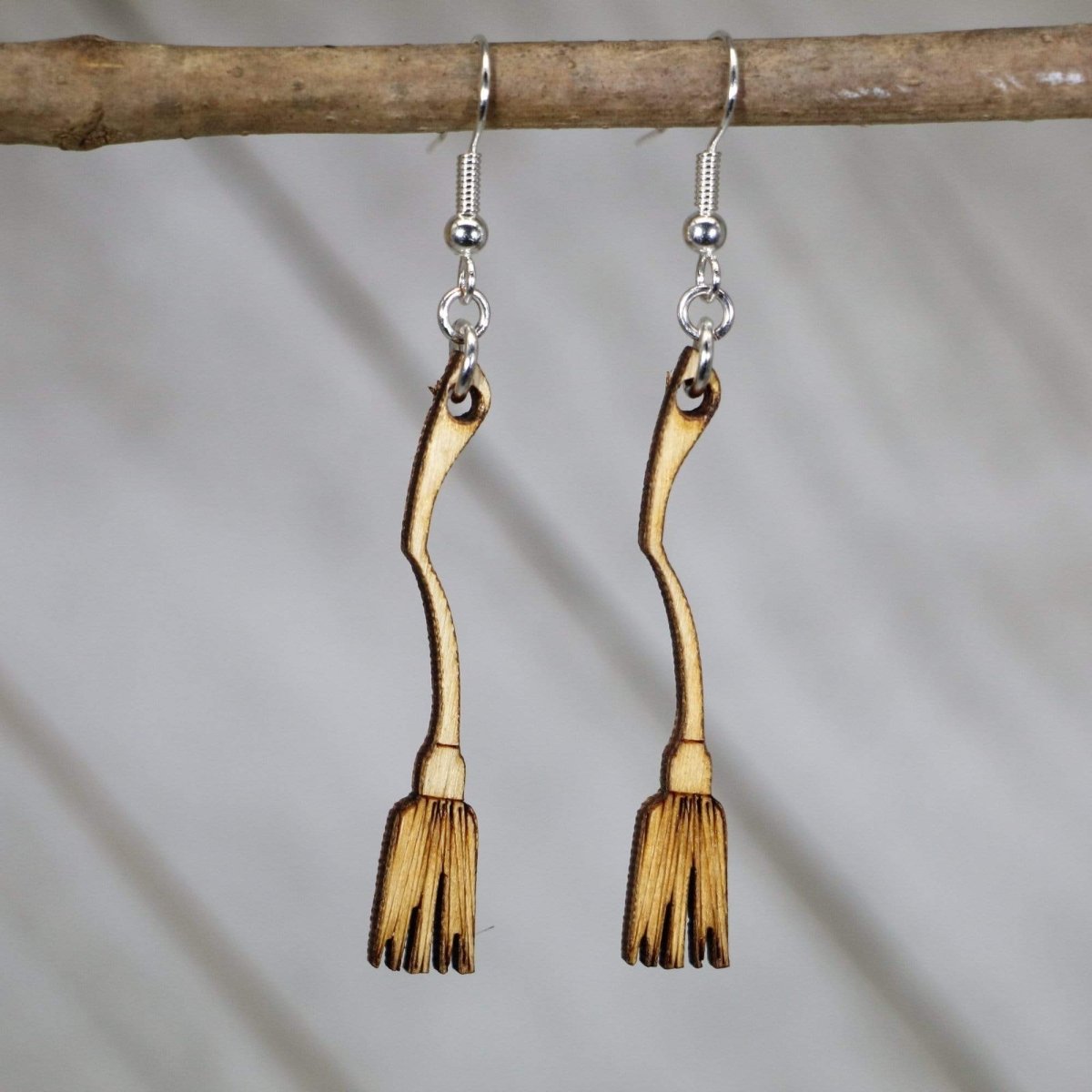 Witch Broom Wooden Dangle Earrings